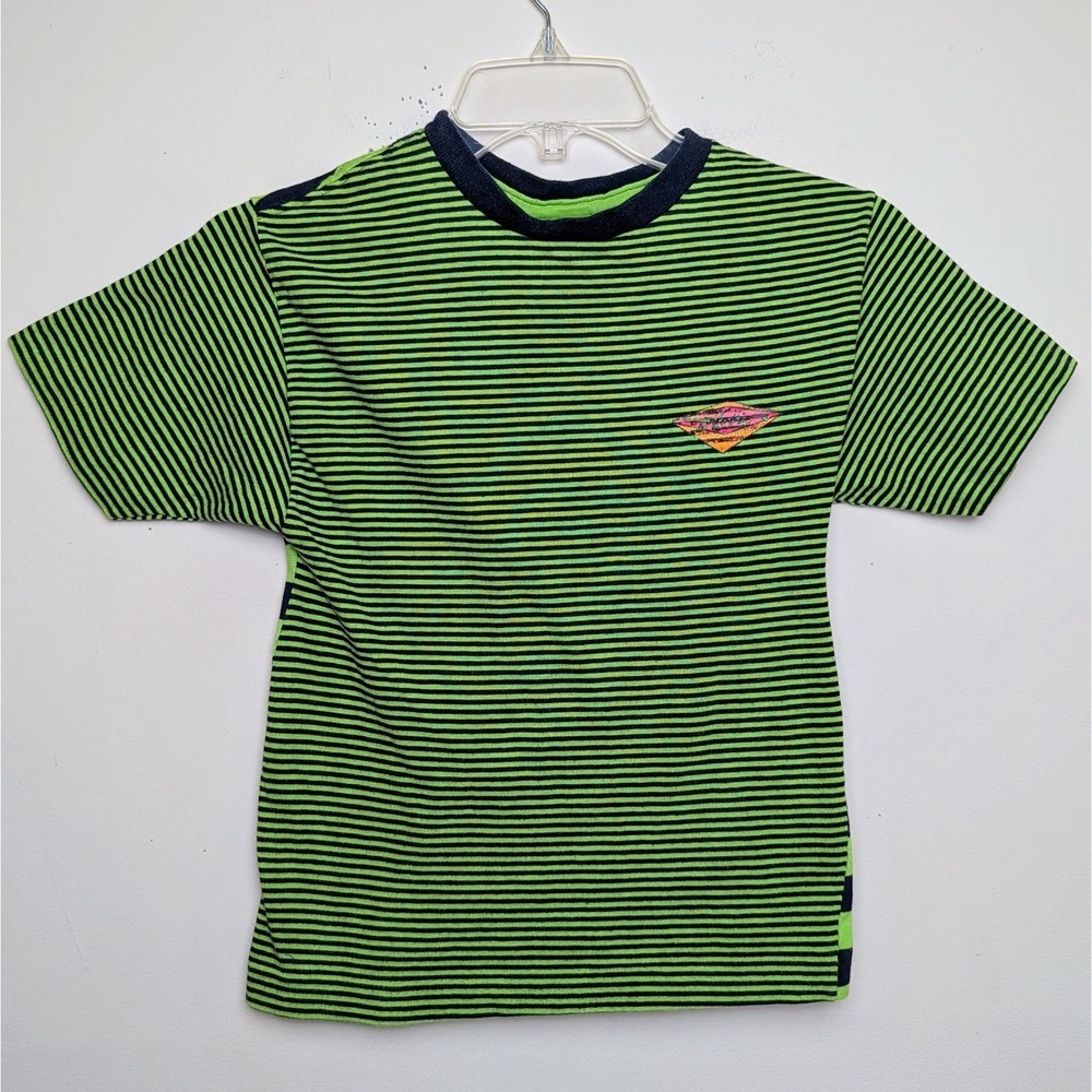 Vintage Hobie Surf Neon Stripe Single Stitch Shirt USA 80s Youth Medium